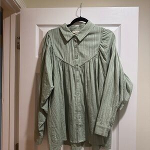 Oversized Green Button-Up Blouse